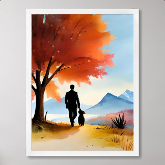 Haustier-Hund wandern blauer Bergbaum Poster
