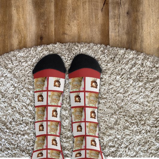 Haustier Hunde Katze 2 Fotos Collage Custom Red Socken