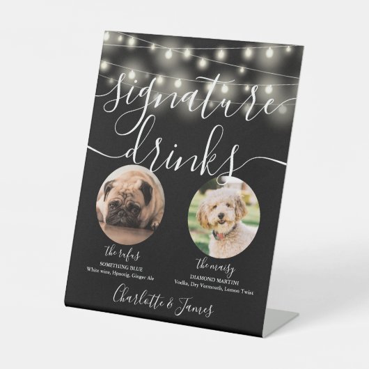 Haustier-Hunde-Signatur Drinks String-Lights Schwa Sockelschild (Vorderseite)