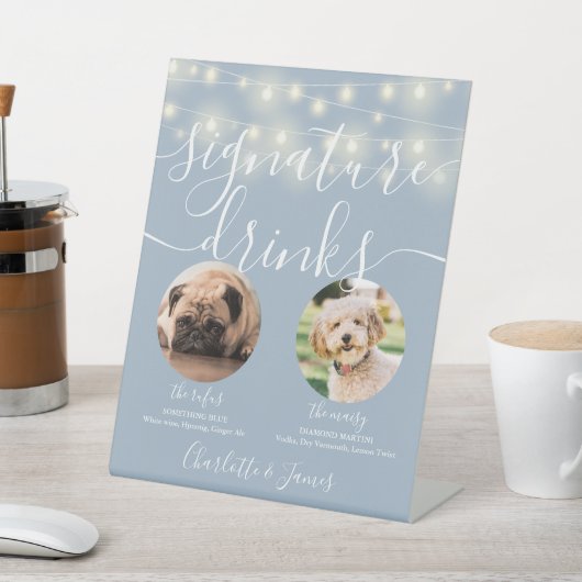 Haustier-Hunde-Signatur trinkt String-Lichter tros Sockelschild (In SItu)