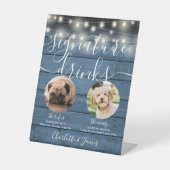 Haustier-Hunde-Signatur trinkt String-Lights Blau Sockelschild (Vorderseite)