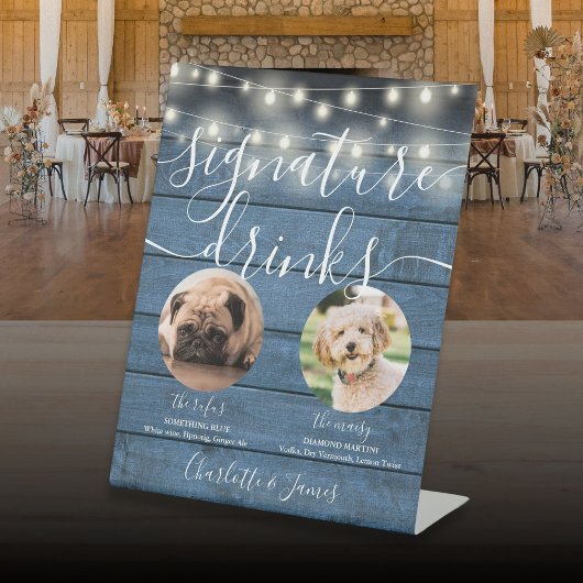 Haustier-Hunde-Signatur trinkt String-Lights Blau  Sockelschild