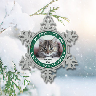 Haustier Katze Mein erstes Weihnachtsgeschenk Cust Schneeflocken Zinn-Ornament