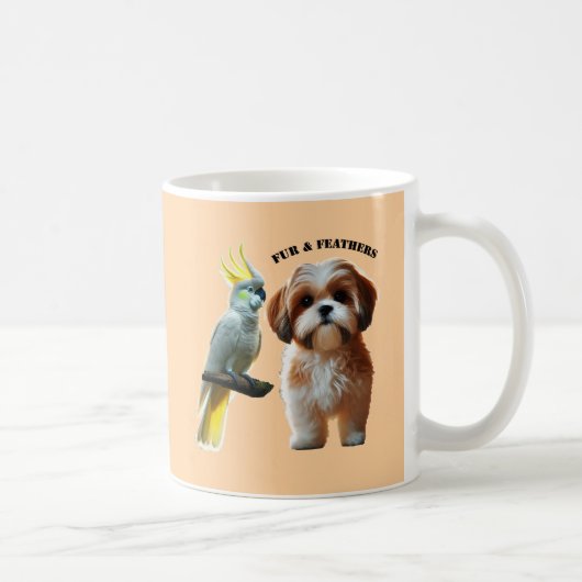 Haustier Lover von Shih Tzu Dog und Cockatoo Bird Kaffeetasse (Rechts)