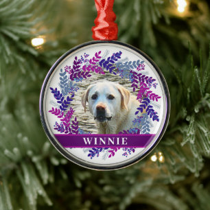 Haustier Personalisiertes Foto Weihnachten Lila Kr Ornament Aus Metall