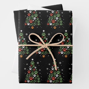Haustier Pfote Weihnachtsbaum Katzen Hunde Liebhab Geschenkpapier Set