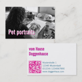 Haustier-Porträt-Service QR-Code pink blau Visitenkarte