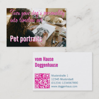 Haustier-Porträt-Service QR-Code rosa Zitat Visitenkarte