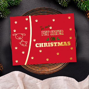 Haustier Sitter auf Weihnachts-Katze und Hund Gold Folien Feiertagspostkarte