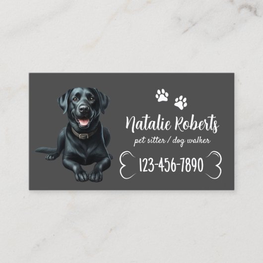 Haustier Sitter Hund schwarze Labrador dunkelgrau Visitenkarte (Vorderseite)