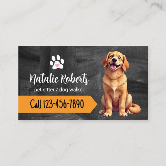 Haustier Sitter Hund Wandern Chalkboard Golden Ret Visitenkarte (Vorderseite)