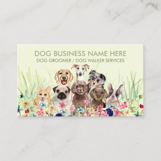 Haustier Sitter Walker Hund Petcare grüne Blüte Visitenkarte (Vorderseite)