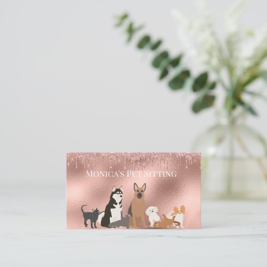 Haustier Sitzen Katze Haustier Sitzen Rose Goldfol Visitenkarte (Stehend Vorderseite)