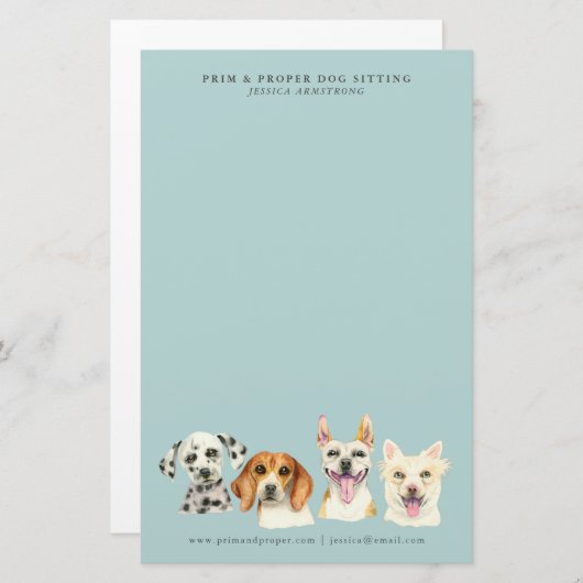 Haustier-sitzendes Geschäfts-HundeAquarell Briefpapier (Vorne/Hinten)