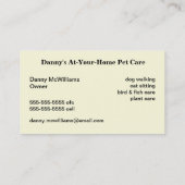 Haustier-Sorgfalt beruflich Visitenkarte (Rückseite)