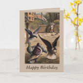 Haustier-Tauben-junges Mädchen auf Karte (Gelbe Blume)