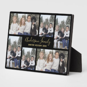 Haustier- und Familienfoto-Vorlage Schwarz Gold Fotoplatte