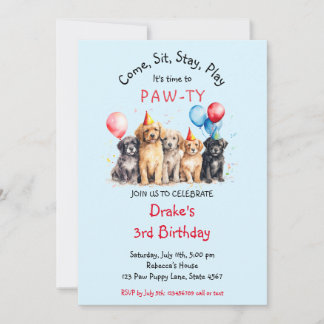 Haustier Welpen Hund Geburtstag Pawty Einladung