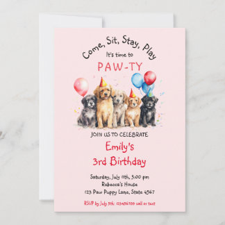 Haustier Welpen Hund Geburtstag Pawty Einladung