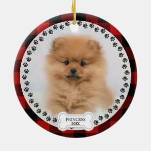 Haustier Zwei Foto Weihnachten Rot Kariert Persona Keramik Ornament