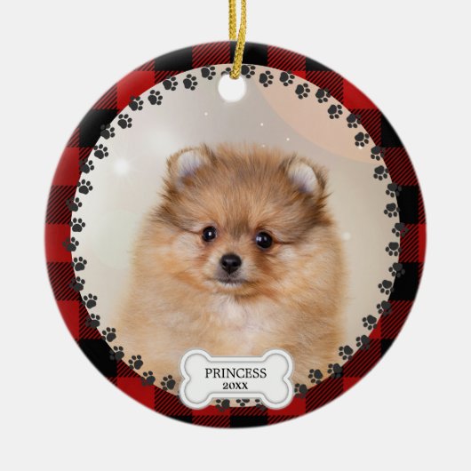 Haustier Zwei Foto Weihnachten Rot Personalisiert Keramik Ornament (Vorne)