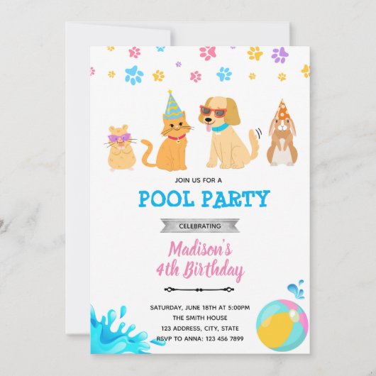 Haustieradoption-Poolparty Einladung (Vorderseite)