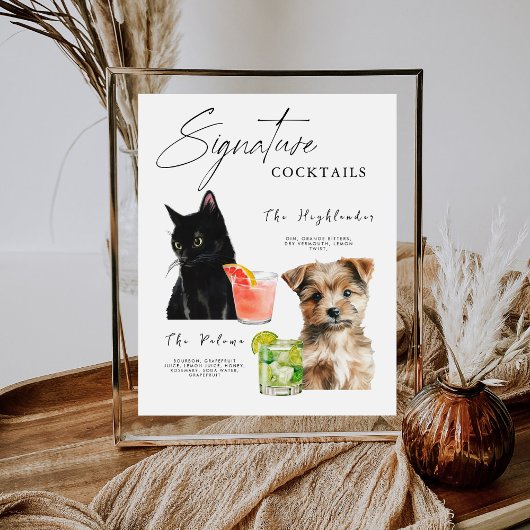 Haustiere Cocktail Cat and Dog Drinks Menu Wedding Sockelschild