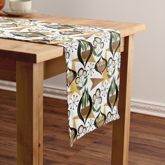 Haustiere in Holzschalen | Mitte des Jahrhunderts Kurzer Tischläufer (Beispiel)