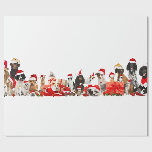 Haustiere in Weihnachtsmannmützen Weihnachtsverpac Geschenkpapier (Flach)