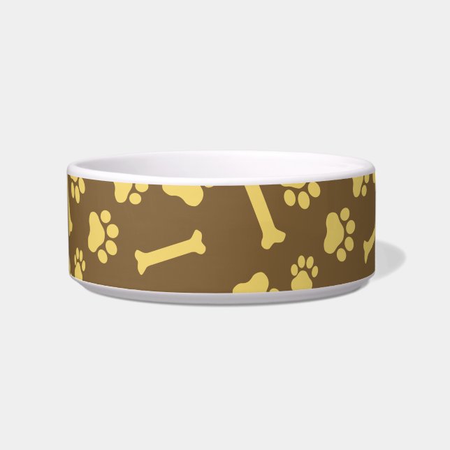 Haustiere: Katzen- oder Hundefußabdruck und Knoche Napf (Vorderseite)