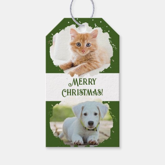 Haustiere lieben Personalisiert zwei Fotos Weihnac Geschenkanhänger (Vorderseite)