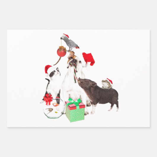 Haustiere mit Weihnachtsmannmützen Umhüllungspapie Geschenkpapier Set (Vorderseite 2)