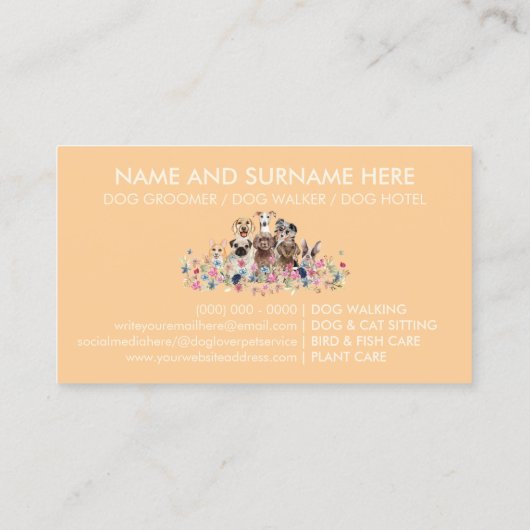 Haustiere Sitter Walker Hunde Pflege Orange Visitenkarte (Rückseite)