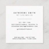 Haustiere Sitzen Service Pet Care Square Business  Quadratische Visitenkarte (Rückseite)