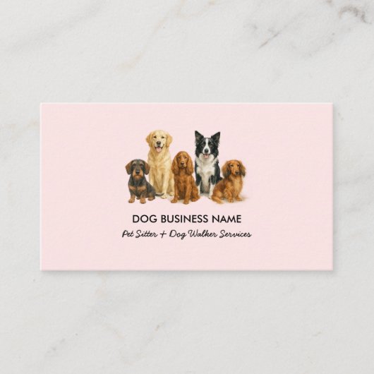 Haustiere Sitzende Hunde Fußweg Rosa Wasserfarbe Visitenkarte (Vorderseite)
