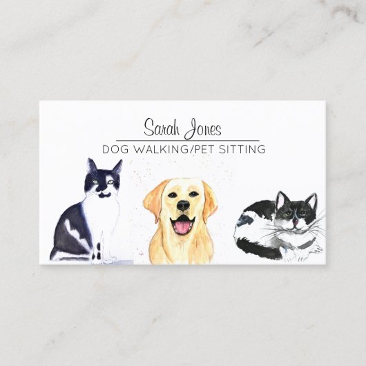 Haustiere Sitzende Hunde Laufkatze Wasserfarbe Visitenkarte (Vorderseite)