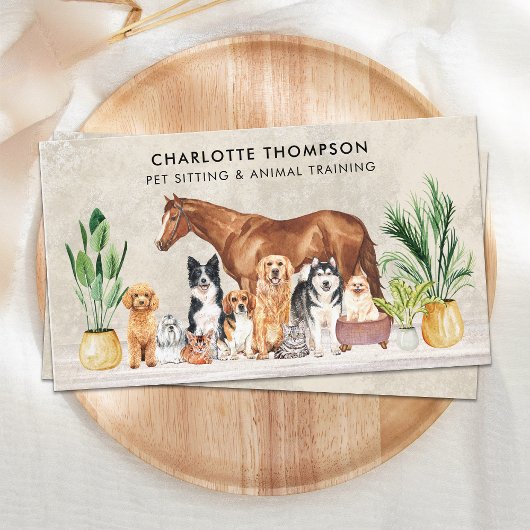 Haustiere Sitzende Katze Pferd Boho Wasserfarbene Visitenkarte