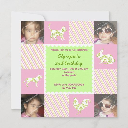 Haustiere & Streifen Geburtstagsfeier Einladung Fo (Vorderseite)