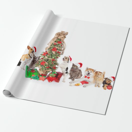Haustiere um das Weihnachtsbaumumschlagpapier Geschenkpapier (Ungerollt)