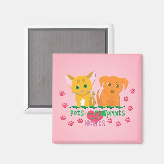 Haustiere Verlassen Pawprints auf unseren Herzen Magnet (Vorderseite/Rückseite)