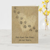 Haustiere verließ Paw Prints auf unseren Herzen Karte (Gelbe Blume)