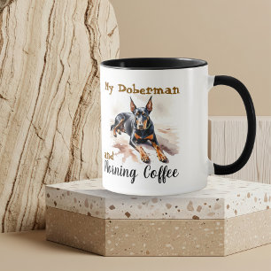Haustiere Wasserfarbe Schwarze/Braune Dobermann Pe Tasse