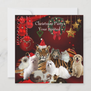 Haustiere Weihnachtsfeier Xmas Tiger Katzen Hunde Einladung
