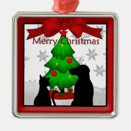 Haustiere Weihnachtshunde und Katze Prämie Ornamen Silbernes Ornament