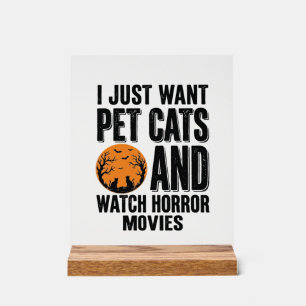 Haustierkatzen Horrorfilme Vintage Halloween-Shirt Acrylschild