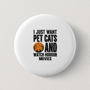 Haustierkatzen Horrorfilme Vintage Halloween-Shirt Button