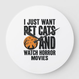 Haustierkatzen Horrorfilme Vintage Halloween-Shirt Große Wanduhr