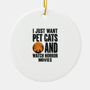 Haustierkatzen Horrorfilme Vintage Halloween-Shirt Keramik Ornament