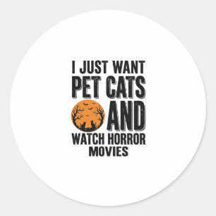 Haustierkatzen Horrorfilme Vintage Halloween-Shirt Runder Aufkleber