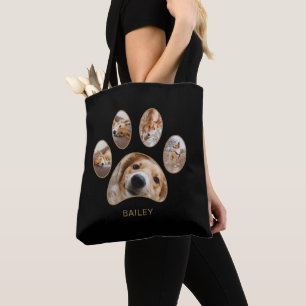 Haustierliebhaber Goldener Pfotenabdruck Name Foto Tasche